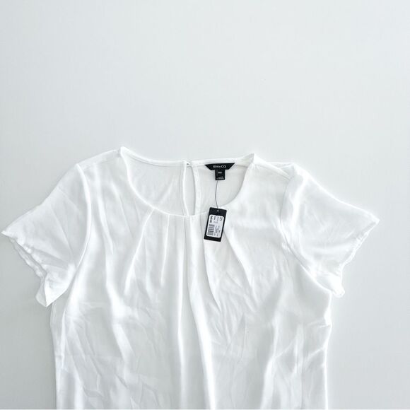 RW & Co. Short Sleeved Blouse White Front Pleats Lined Women's M NWT - Picture 4 of 8